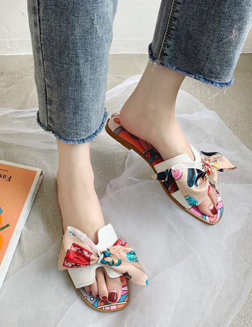 Fashion Color Bowknot Flat Heel Slip-on Slippers