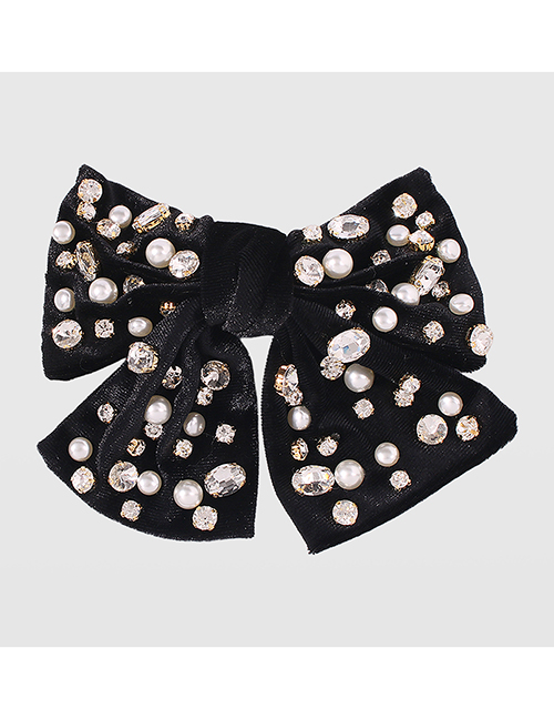 Fashion Black Fabric Alloy Diamond-studded Bow Hairpin