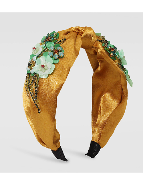 Fashion Yellow Fabric Hit With Gold And Diamond Flower Headband