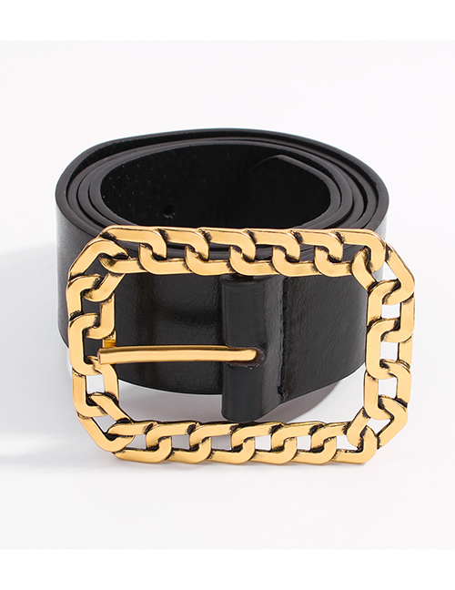 Fashion Golden Rounded Rectangle Chain Pu Alloy Geometric Shape Belt