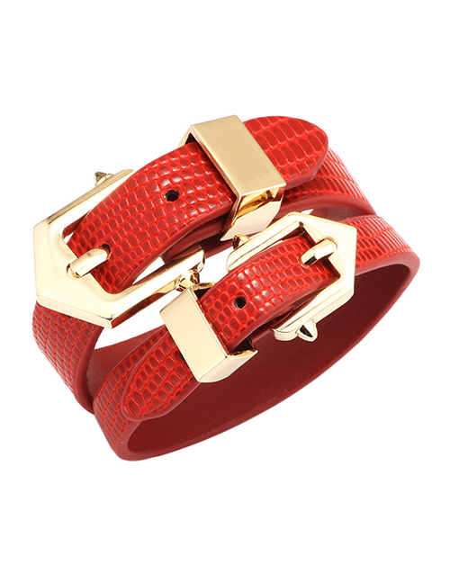 Fashion Red Pu Snake Pattern Alloy Plating Bracelet