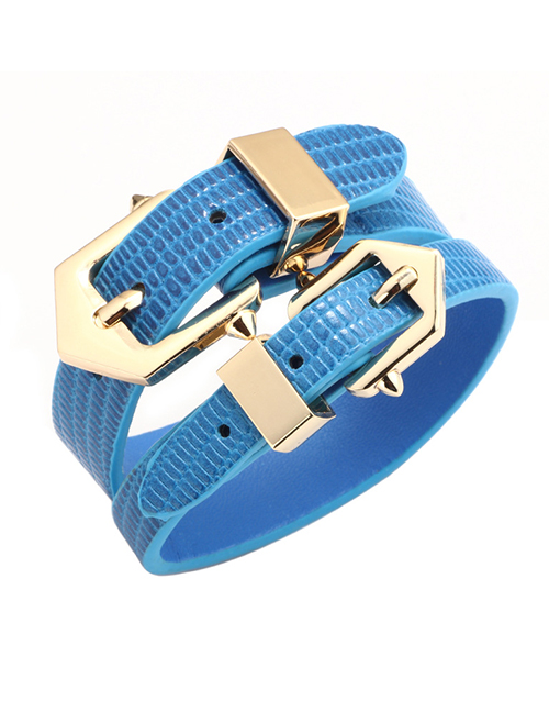 Fashion Blue Pu Snake Pattern Alloy Plating Bracelet