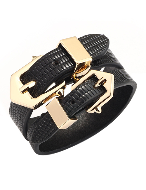 Fashion Black Pu Snake Pattern Alloy Plating Bracelet