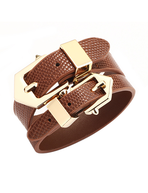 Fashion Brown Pu Snake Pattern Alloy Plating Bracelet