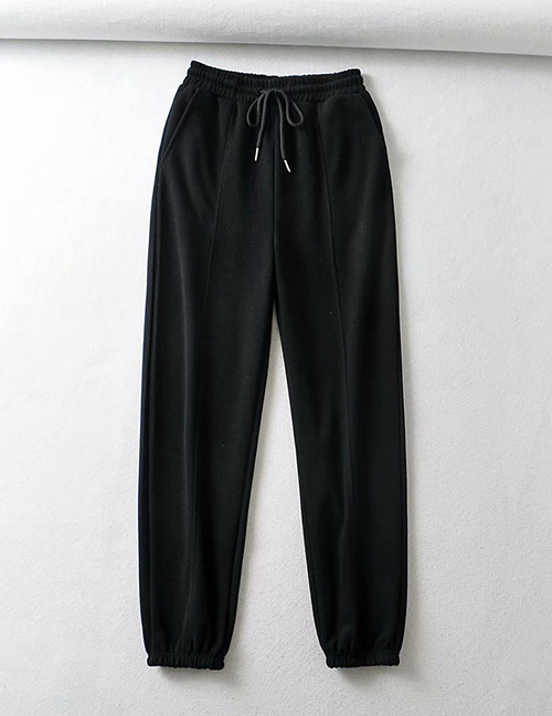 Fashion Black Lace-up Straight-leg Pants