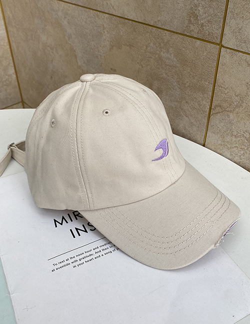Fashion Beige Embroidered Baseball Cap With Sunshade Soft Top