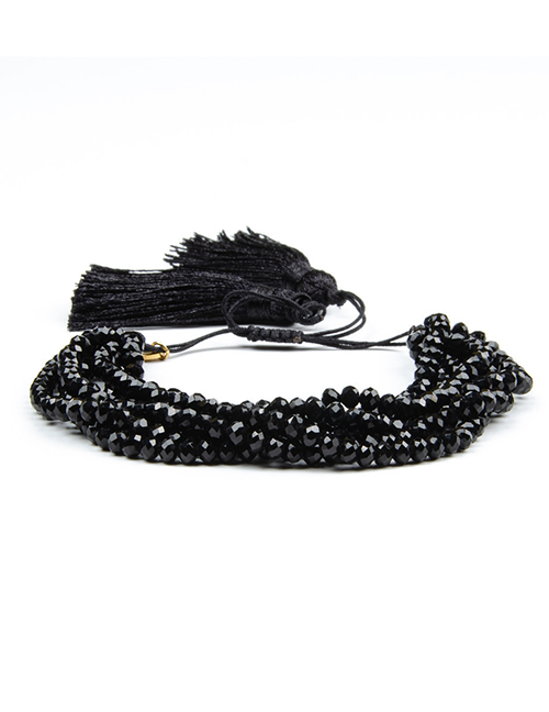 Fashion Black Beads Rice Beads Braided Five-pointed Star Rivet Beaded Crystal Multi-layer Bracelet