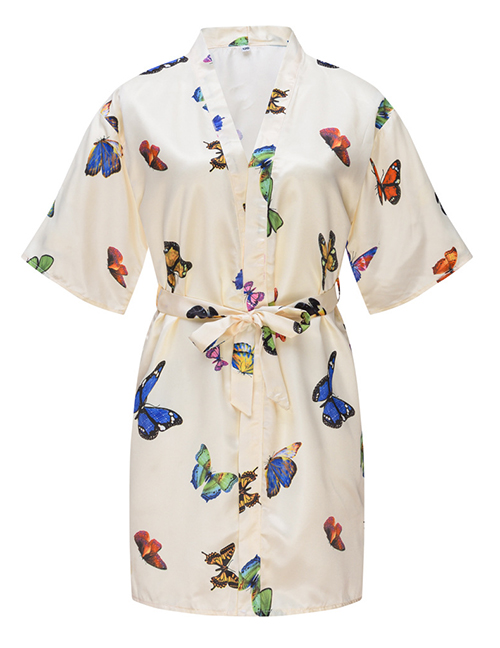 Fashion Mi Bottom Butterfly Printed Kimono Thin Bathrobe