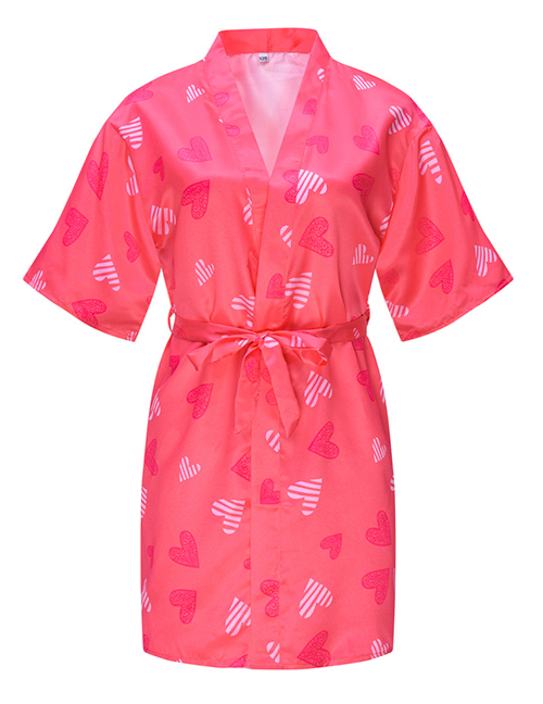 Fashion Red Heart Printed Kimono Thin Bathrobe