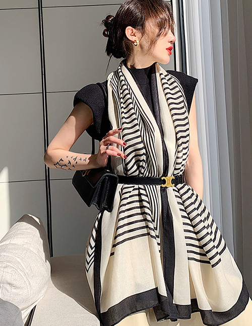Fashion Stripe Oversized Shawl Sunscreen Silk Scarf