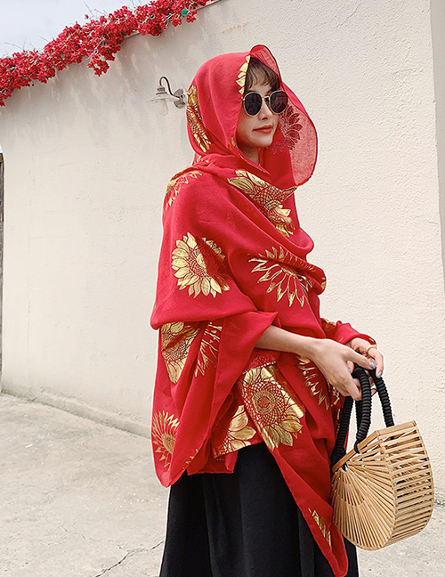 Fashion Red Bronzing Cotton And Linen Silk Scarf