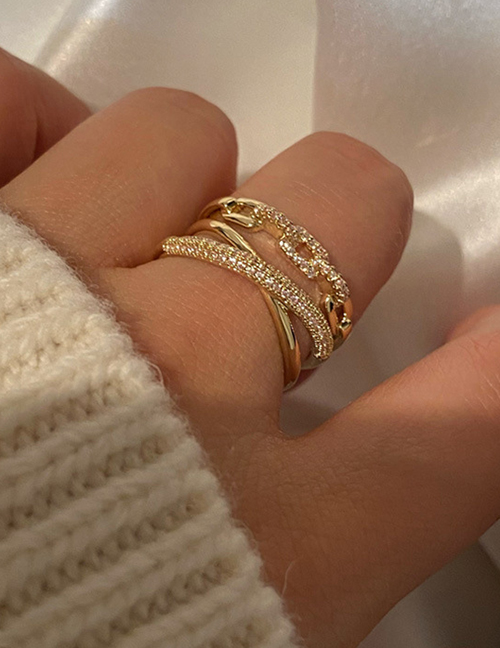 Fashion Gold Color Ring Micro-set Zircon Geometric Open Ring