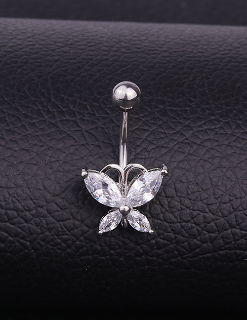 Fashion White Stainless Steel Inlaid Zircon Butterfly Belly Button Nail (1pcs)