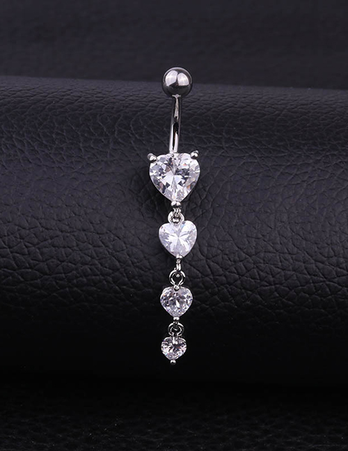 Fashion White Stainless Steel Heart-shaped Zircon Tassel Belly Button Nail (1pcs)