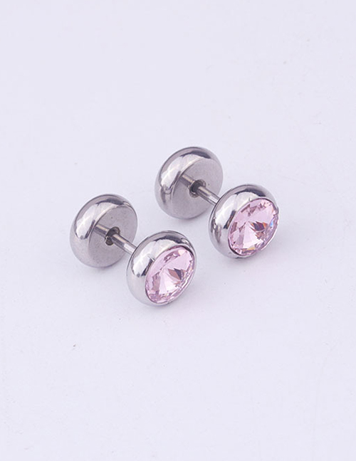 Fashion Pink Inlaid Crystal Dumbbell Stainless Steel Earrings
