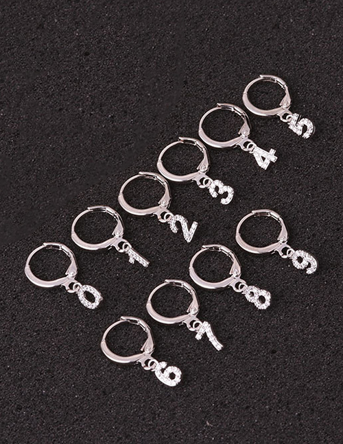 Fashion Silver 9 Digital Zircon Earrings Single