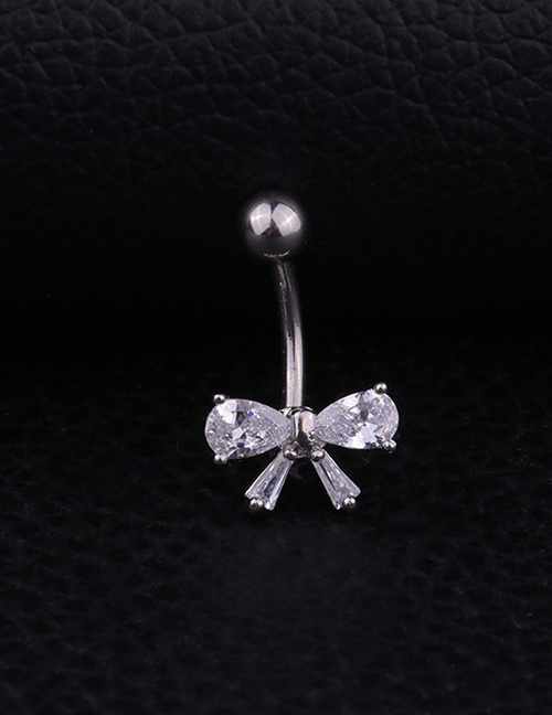 Fashion White Stainless Steel Inlaid Zircon Bow Knot Belly Button Nail (1pcs)