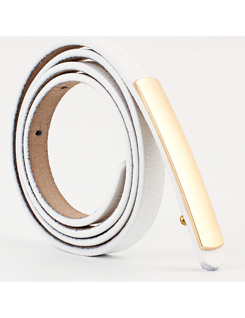 Fashion White 100cm Flat Super Long Buckle Thin Waist Belt