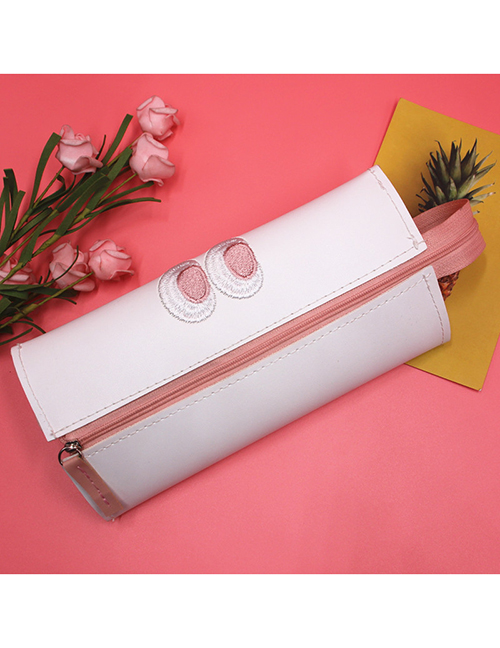 Fashion Pearl White Leather Embroidery Pencil Case