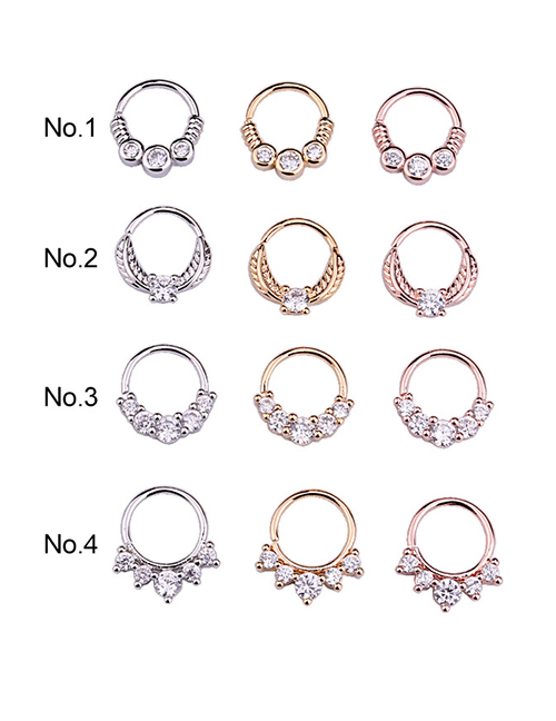 Fashion Rose Gold 4# Piercing Zircon Nose Ring