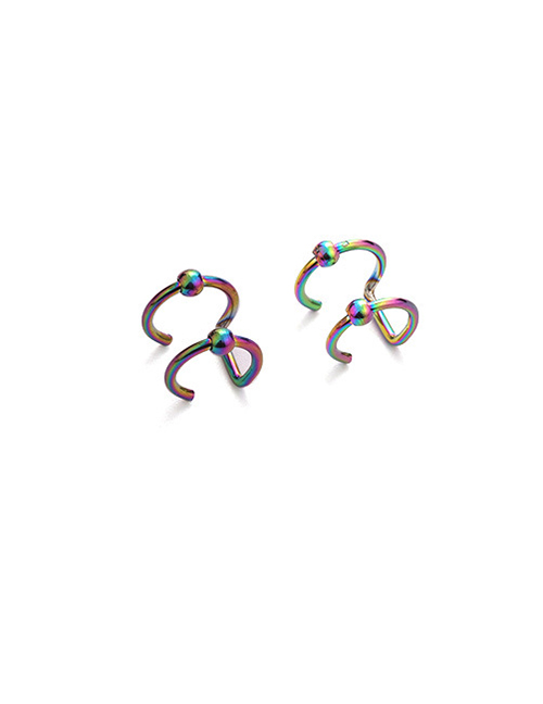 Fashion Colorful Beads Non-pierced Stainless Steel Double C Cartilage Piercing Jewelry