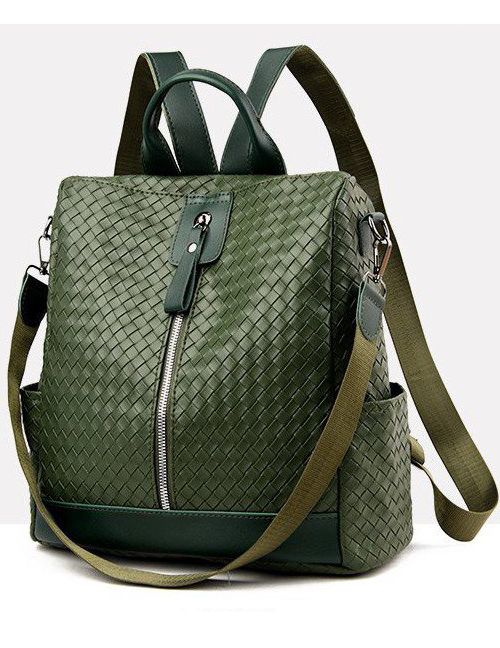 Fashion Green Soft Leather Woven Backpack