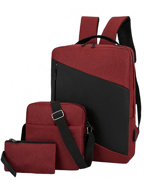 Fashion Red Wine Backpack Laptop Bag 15.6-inch Large-capacity Three-piece Suit