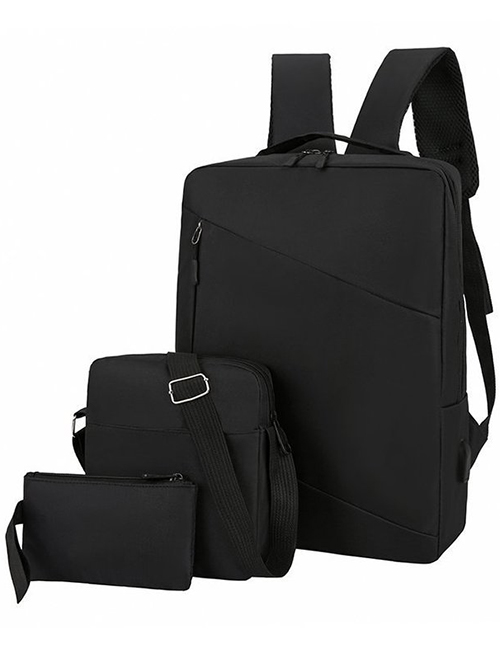Fashion Black Backpack Laptop Bag 15.6-inch Large-capacity Three-piece Suit