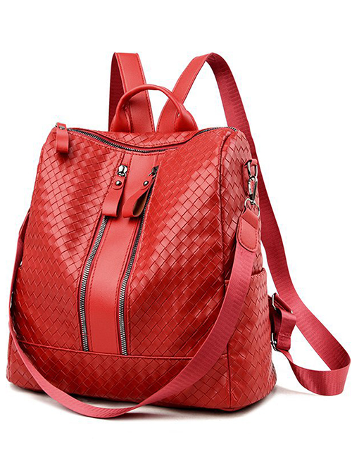 Fashion Red Pu Embossed Backpack