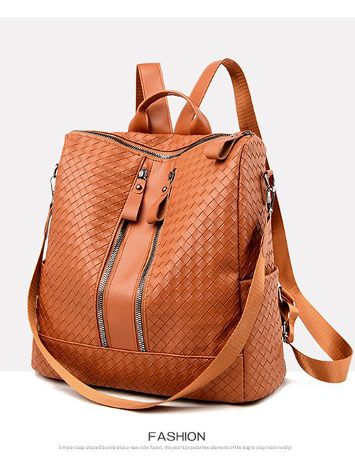Fashion Brown Pu Embossed Backpack