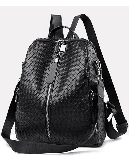 Fashion Black Woven Soft Backpack