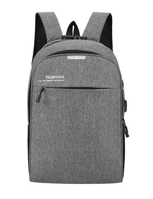 Fashion Gray Three-piece Usb Charging Backpack Computer Bag