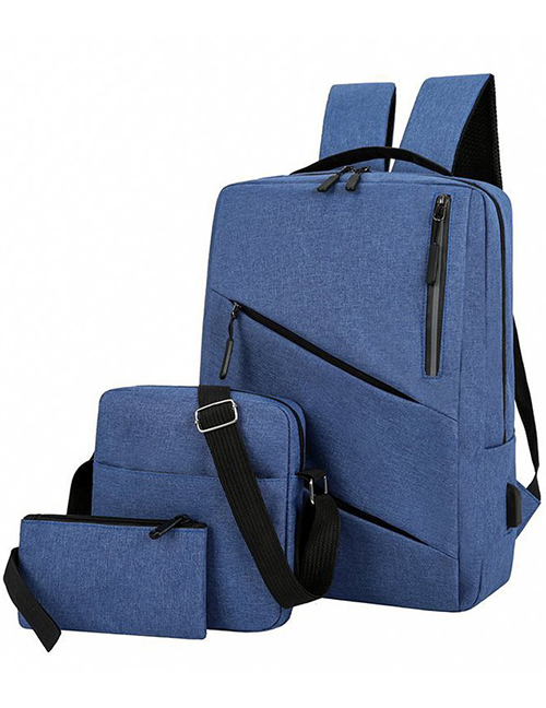 Fashion Navy Blue Shoulder Large Capacity Three-piece Computer Bag