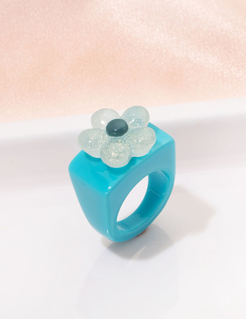 Fashion Sky Blue Resin Flower Ring