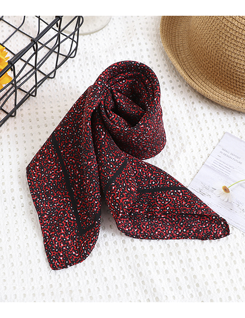 Fashion Red Wine Printed Small Floral Square Scarf