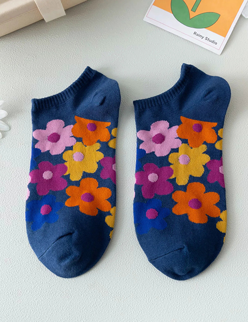 Fashion Blue Floral Pattern Socks Cotton Socks