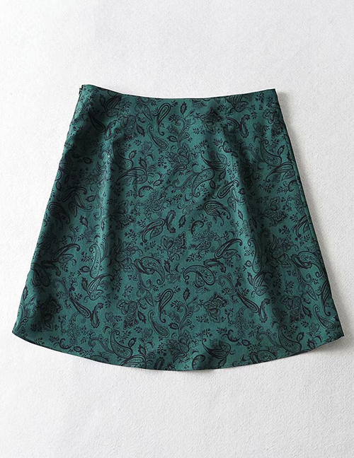 Fashion Dark Green Small Floral A-line Skirt