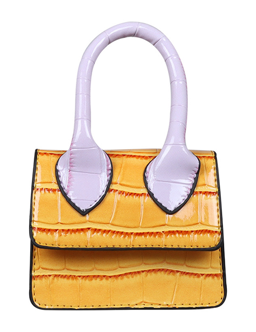 Fashion Yellow Children's Hit Color Stone Pattern Shoulder Handbag