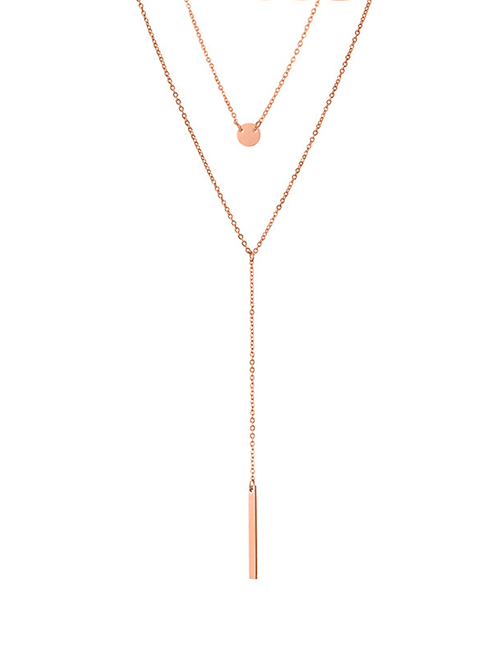 Fashion Rose Gold Stainless Steel Geometric Double Necklace