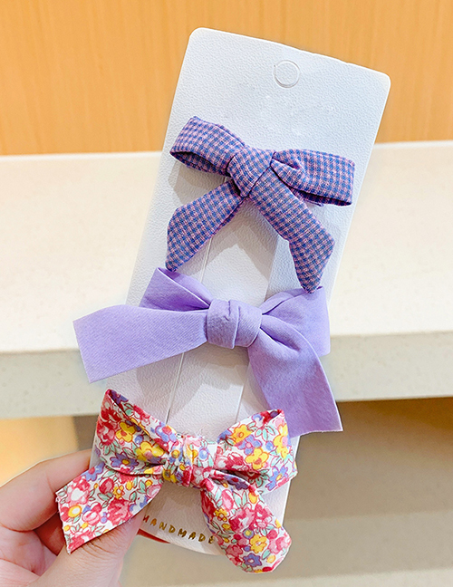 Fashion Purple Three-piece Suit Children's Bow Floral Hairpin Set