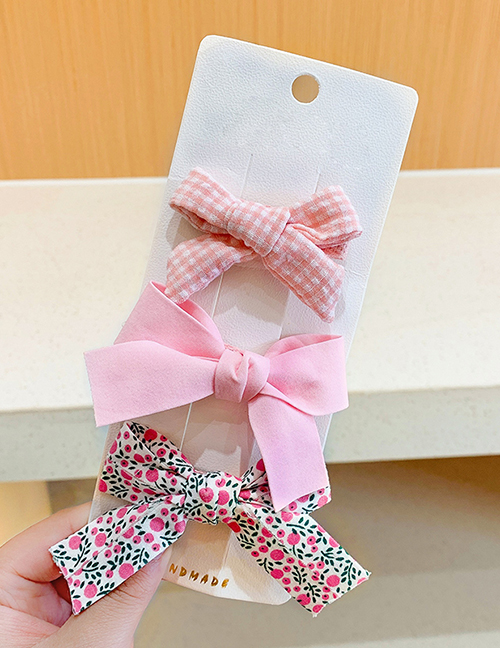 Fashion Pink Three-piece Suit Children's Bow Floral Hairpin Set