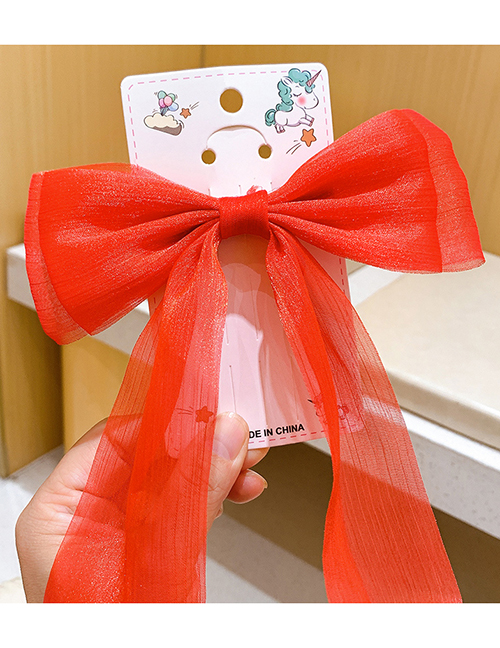 Fashion Red Children's Hairpin With Bow And Streamer