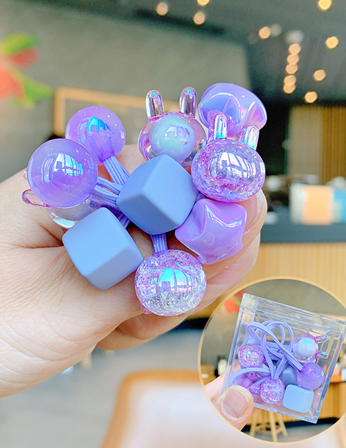 Fashion Purple Cubes Pack Of 10 Children's Elastic Bunny Hair Rope