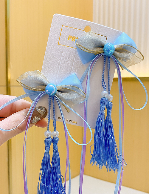 Fashion Blue Children's Bow Tassel Head Flower Hairpin