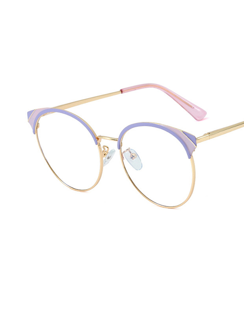 Fashion C9 Violet/anti-blue Light Metal Round Frame Anti-blue Light Flat Glasses