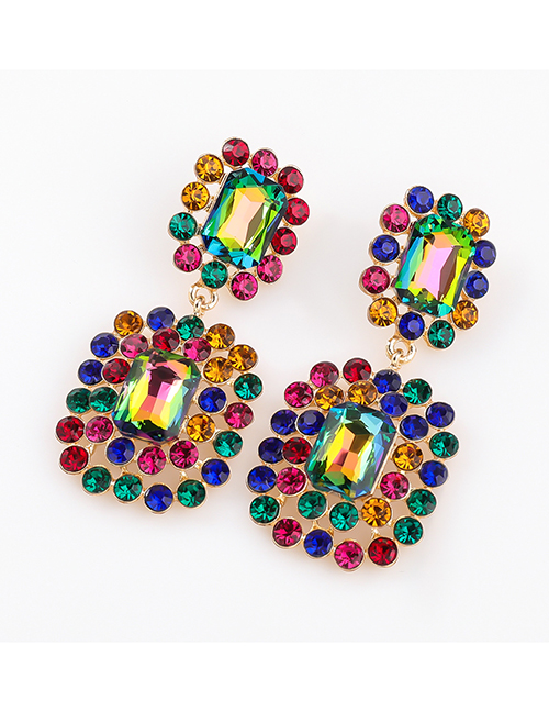 Fashion Color Alloy Diamond And Rhinestone Geometric Earrings
