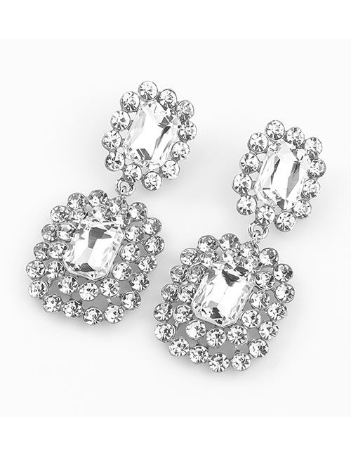 Fashion Silver Color Alloy Diamond And Rhinestone Geometric Earrings
