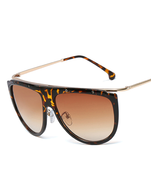 Fashion C13 Leopard Print/gradient Tea Large Frame One-piece Metal Sunglasses
