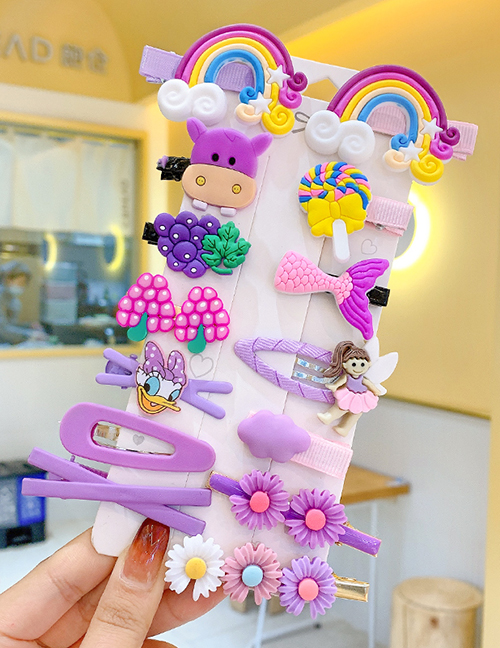 Fashion 14-piece Crystal Grape Set Children Cartoon Rainbow Hairpin