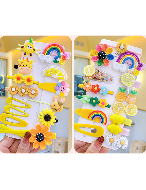 Fashion Yellow Series 28 Piece Set Children Cartoon Rainbow Hairpin